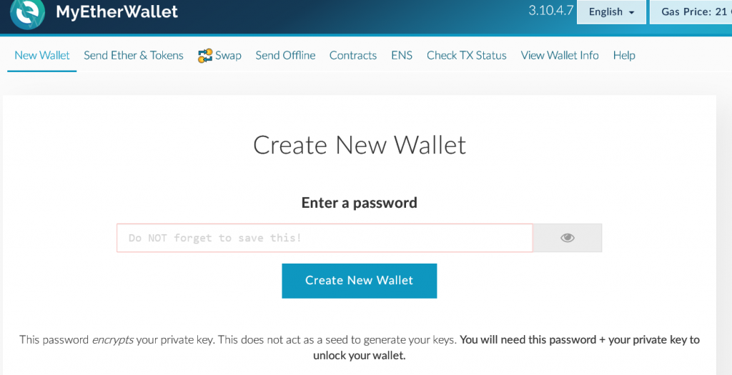 My Ether Wallet Opening Page